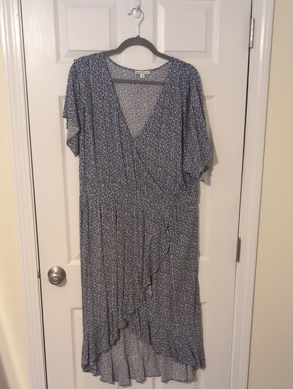J. Crew Navy and Pink Floral Wrap Midi Dress